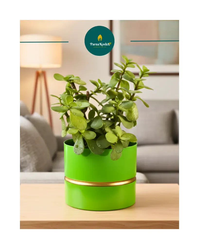 Green Metal Pot with Golden Inlay