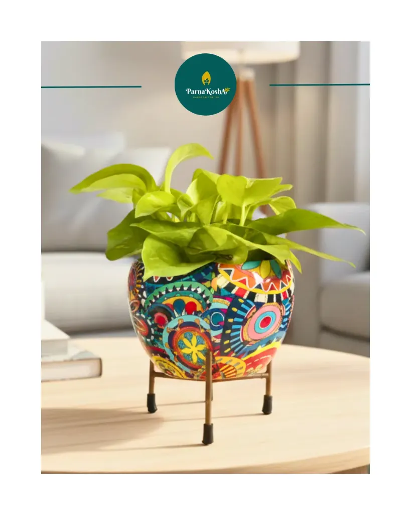 Colorful Printed Metal Big planter with Stand