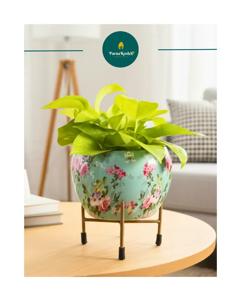 English Blue Floral Metal big Planter