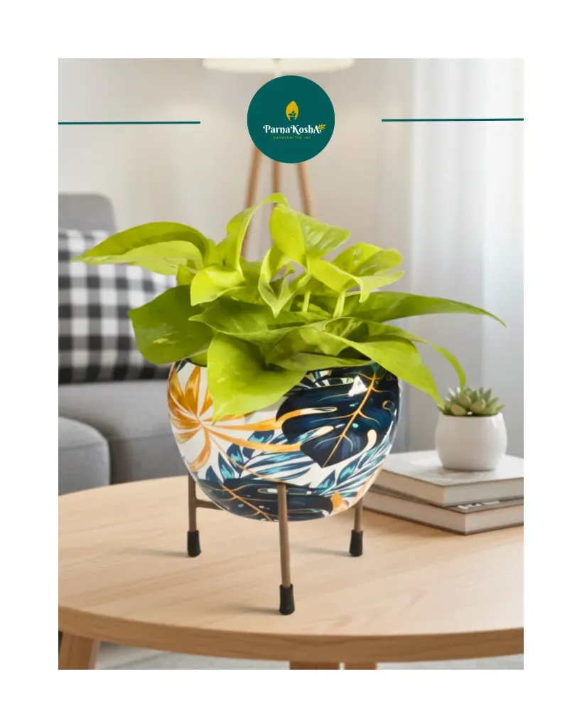 Printed Leaves Metal Big Planter